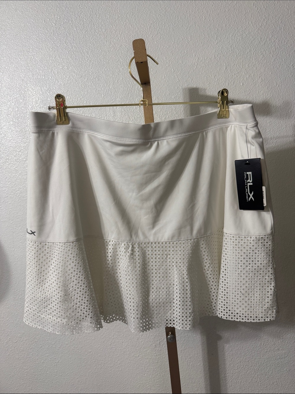 RLX Ralph Lauren White Eyelet Hem Skater Skirt- shorts under- Size XL